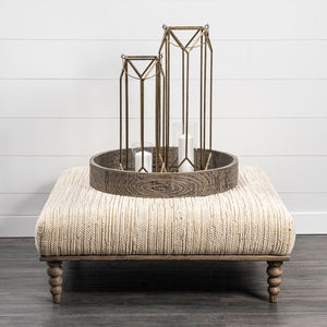 Square Indian Mango Wood/Natural-Brown Polished W/ Upholstered Cream Seat Accent Bench