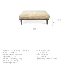 Square Indian Mango Wood/Natural-Brown Polished W/ Upholstered Cream Seat Accent Bench