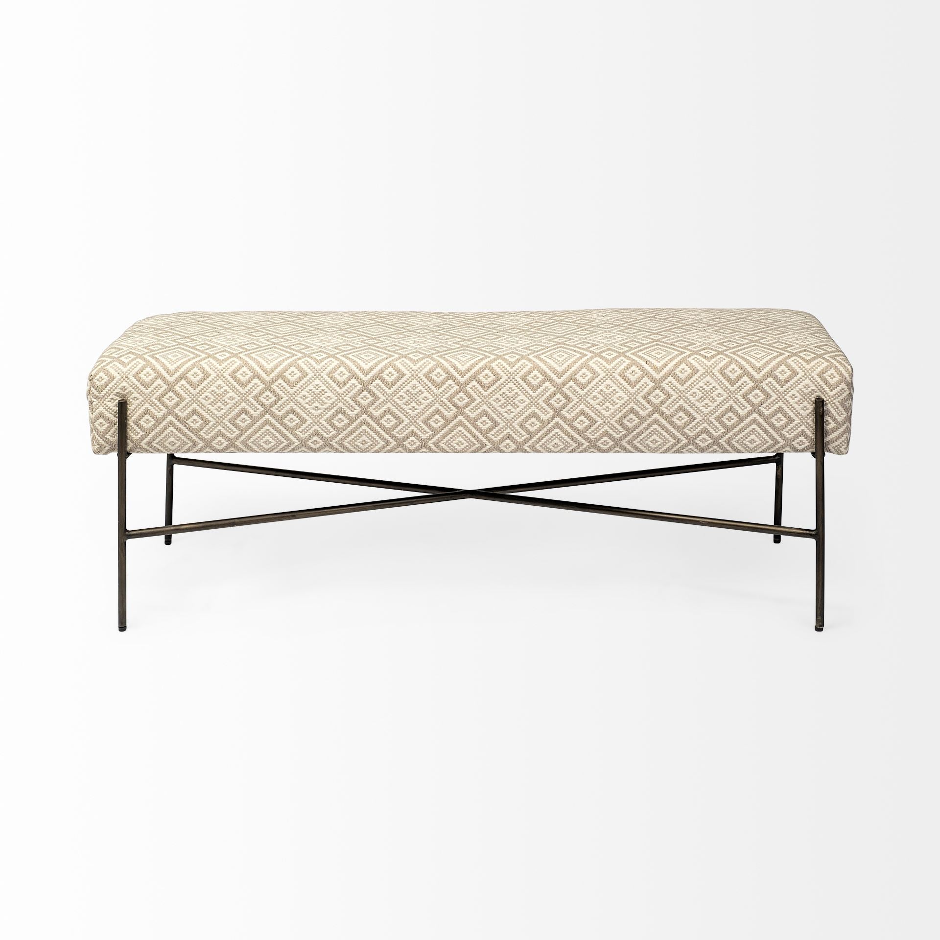 Rectangular Metal/Black Metal Base Cream Uphpolstry Accent Based