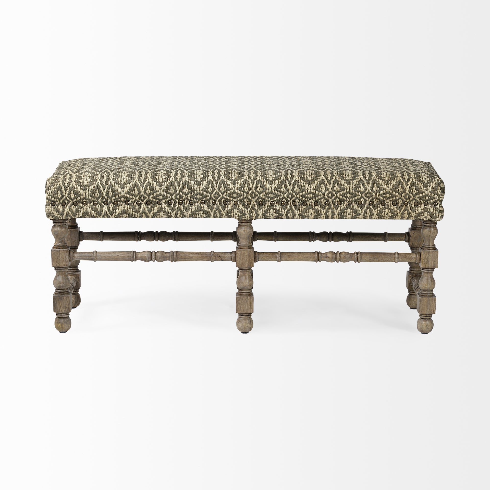 Rectangular Indian Mango Wood/Light Brown Jute Patterned Top Accent Bench