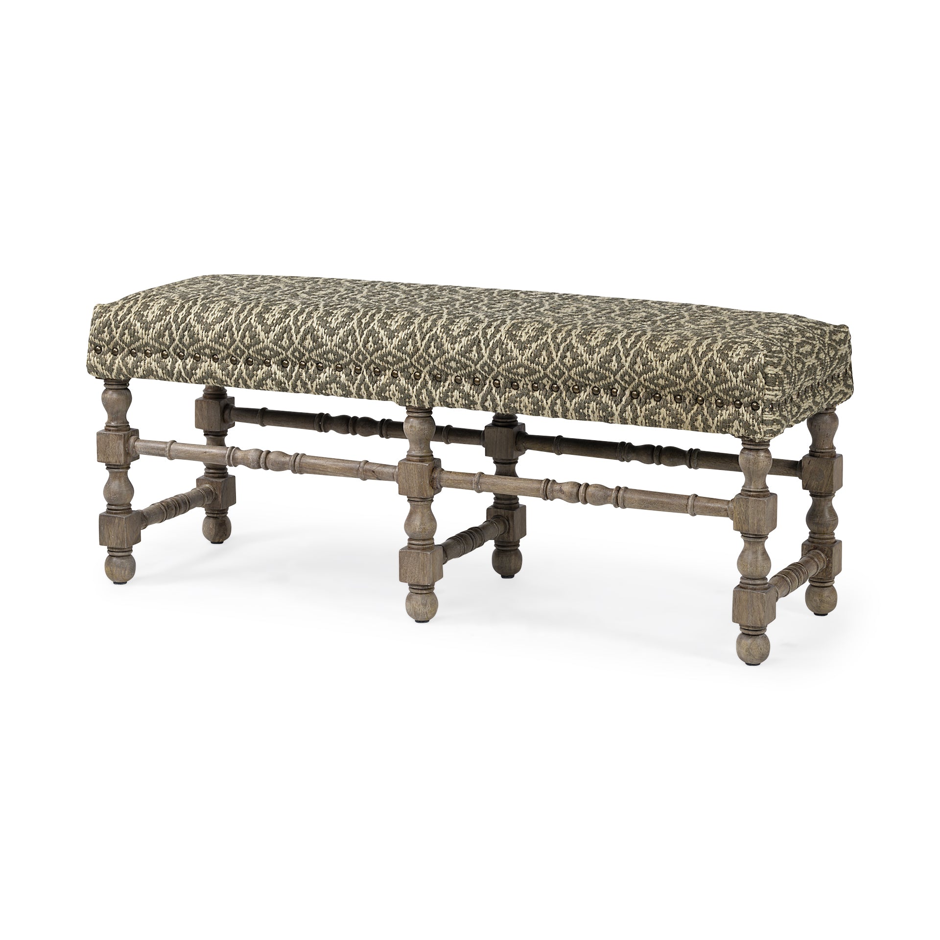 Rectangular Indian Mango Wood/Light Brown Jute Patterned Top Accent Bench