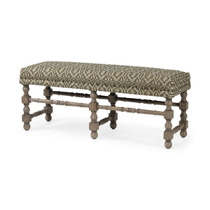 Rectangular Indian Mango Wood/Light Brown Jute Patterned Top Accent Bench