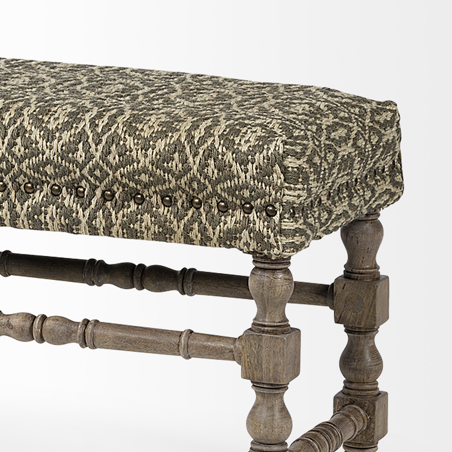 Rectangular Indian Mango Wood/Light Brown Jute Patterned Top Accent Bench