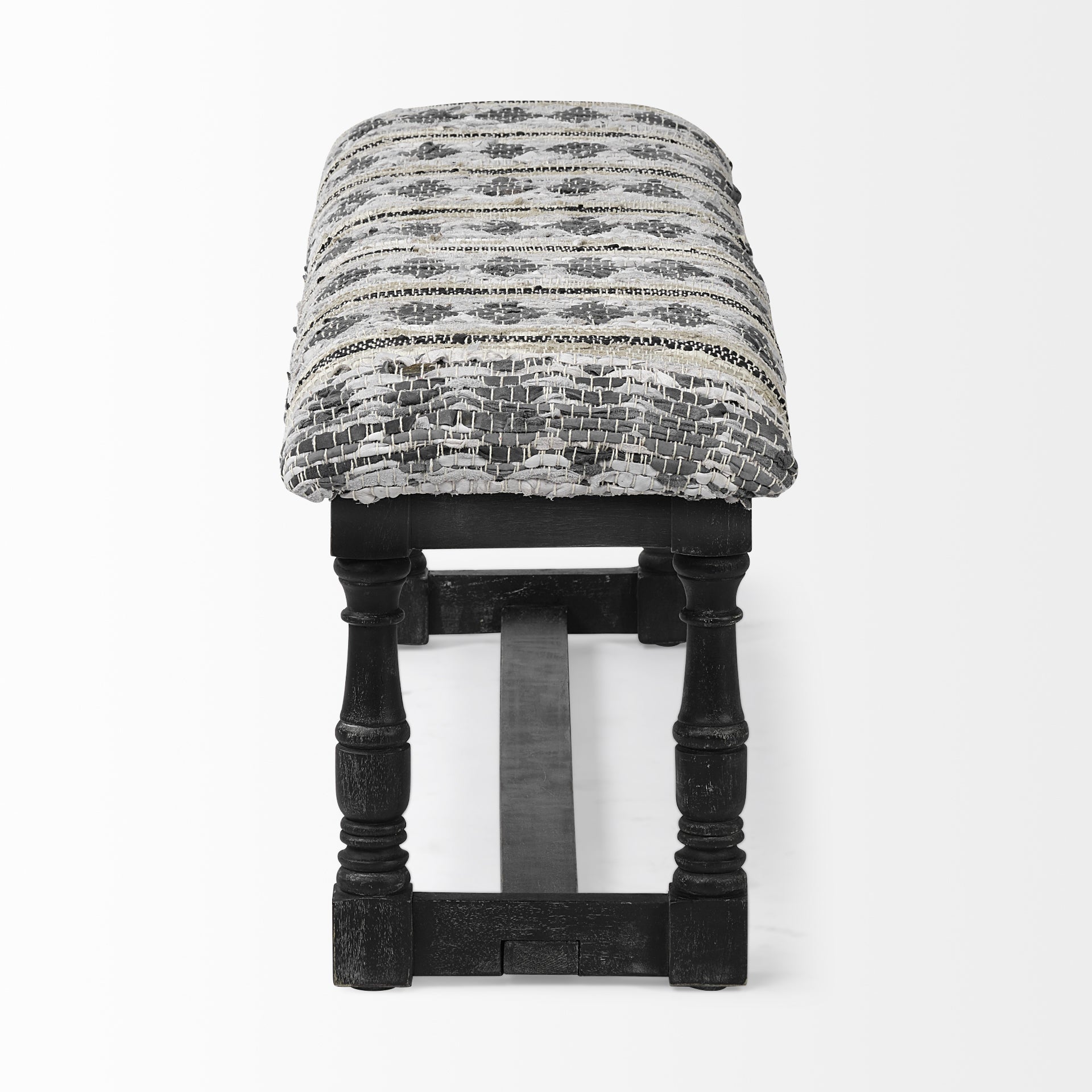 Rectangular Indian Mango Wood/Black W/ Woven-Leather Cushion Top Accent Bench