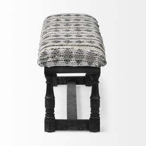 Rectangular Indian Mango Wood/Black W/ Woven-Leather Cushion Top Accent Bench