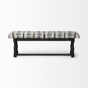 Rectangular Indian Mango Wood/Black W/ Woven-Leather Cushion Top Accent Bench