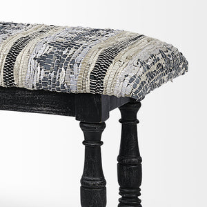 Rectangular Indian Mango Wood/Black W/ Woven-Leather Cushion Top Accent Bench