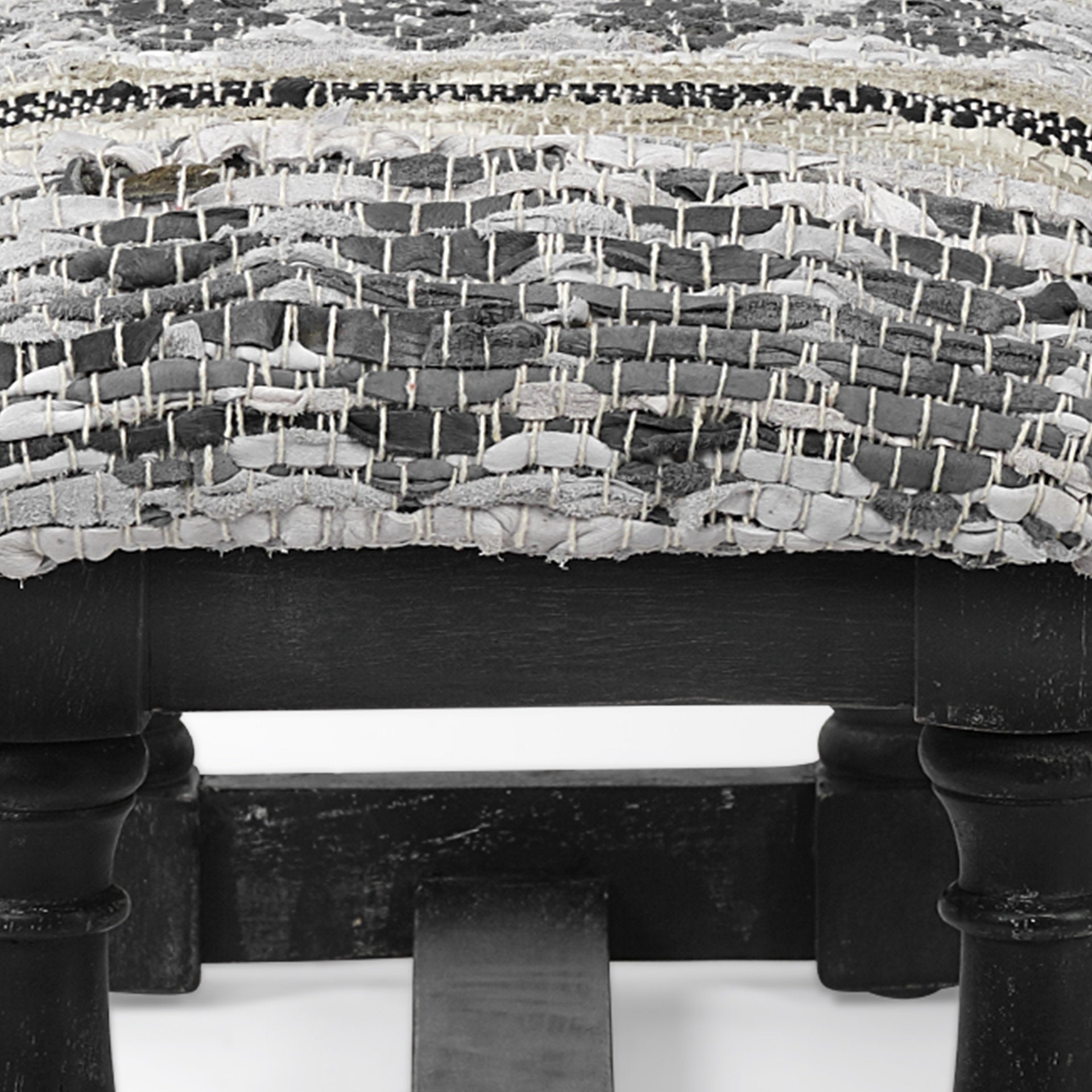 Rectangular Indian Mango Wood/Black W/ Woven-Leather Cushion Top Accent Bench
