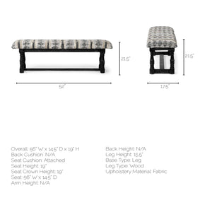 Rectangular Indian Mango Wood/Black W/ Woven-Leather Cushion Top Accent Bench