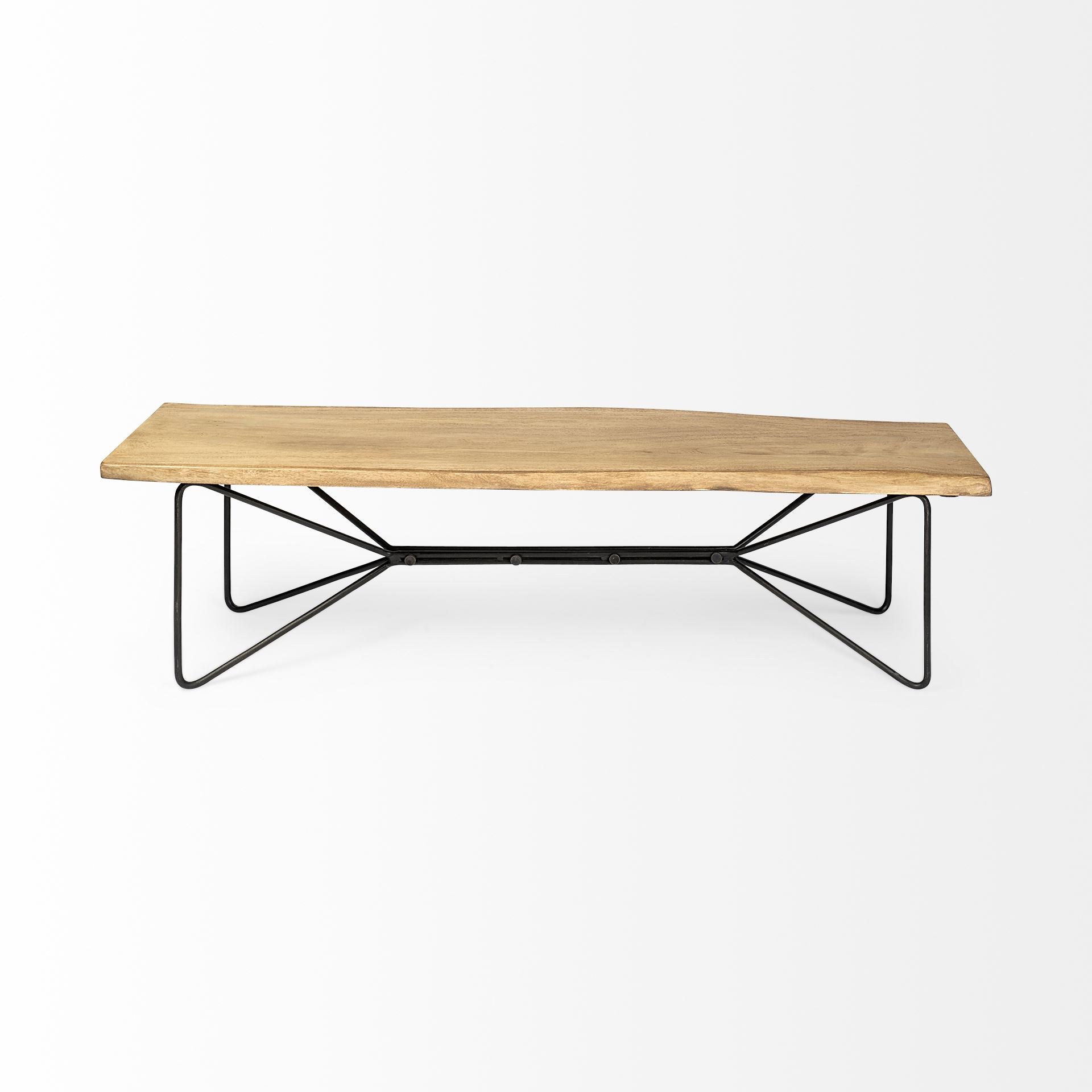 Rectangular Acacia Wood/Black Solid Iron Base Dining Bench