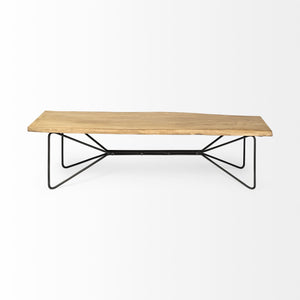 Rectangular Acacia Wood/Black Solid Iron Base Dining Bench