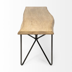 Rectangular Acacia Wood/Black Solid Iron Base Dining Bench