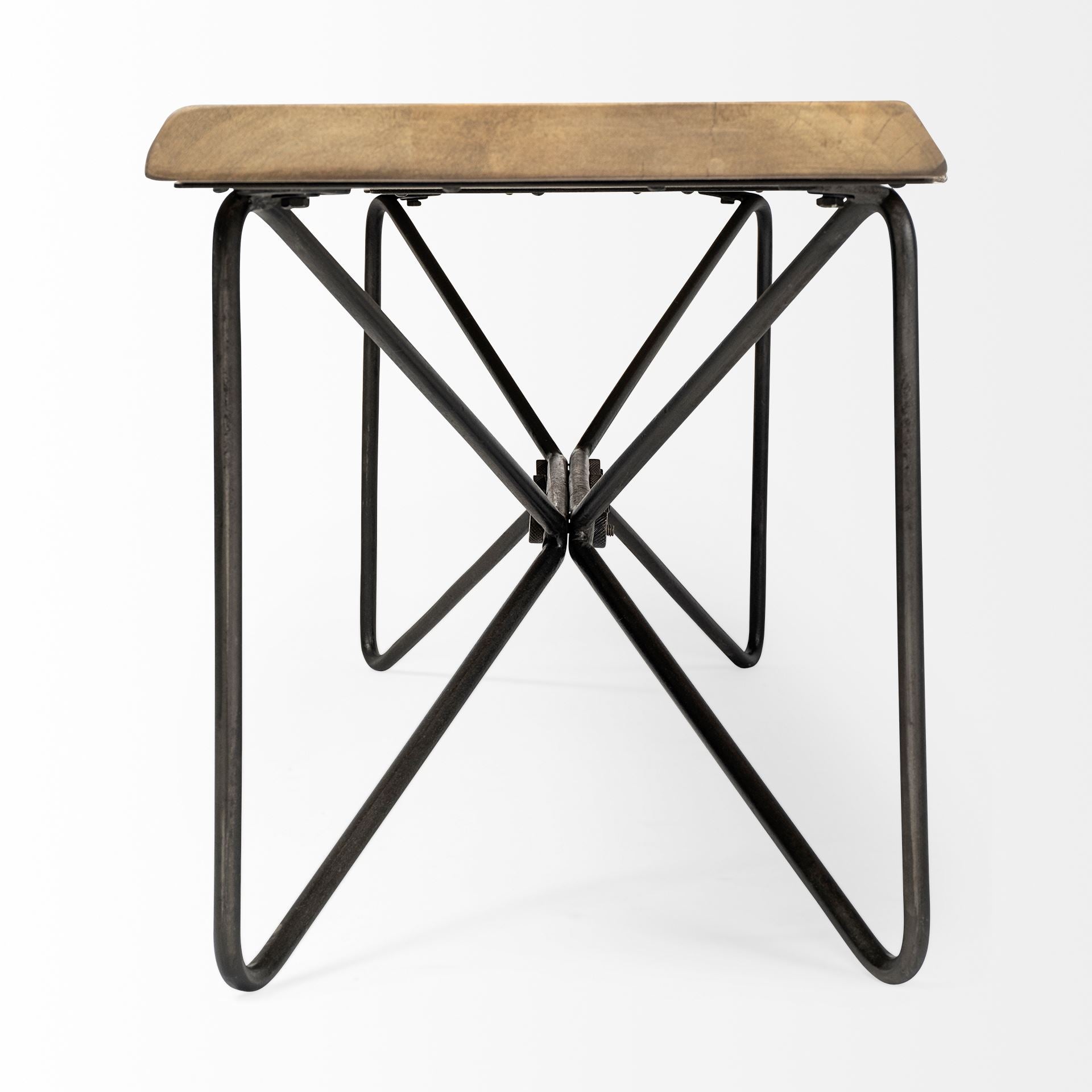 Rectangular Acacia Wood/Black Solid Iron Base Dining Bench