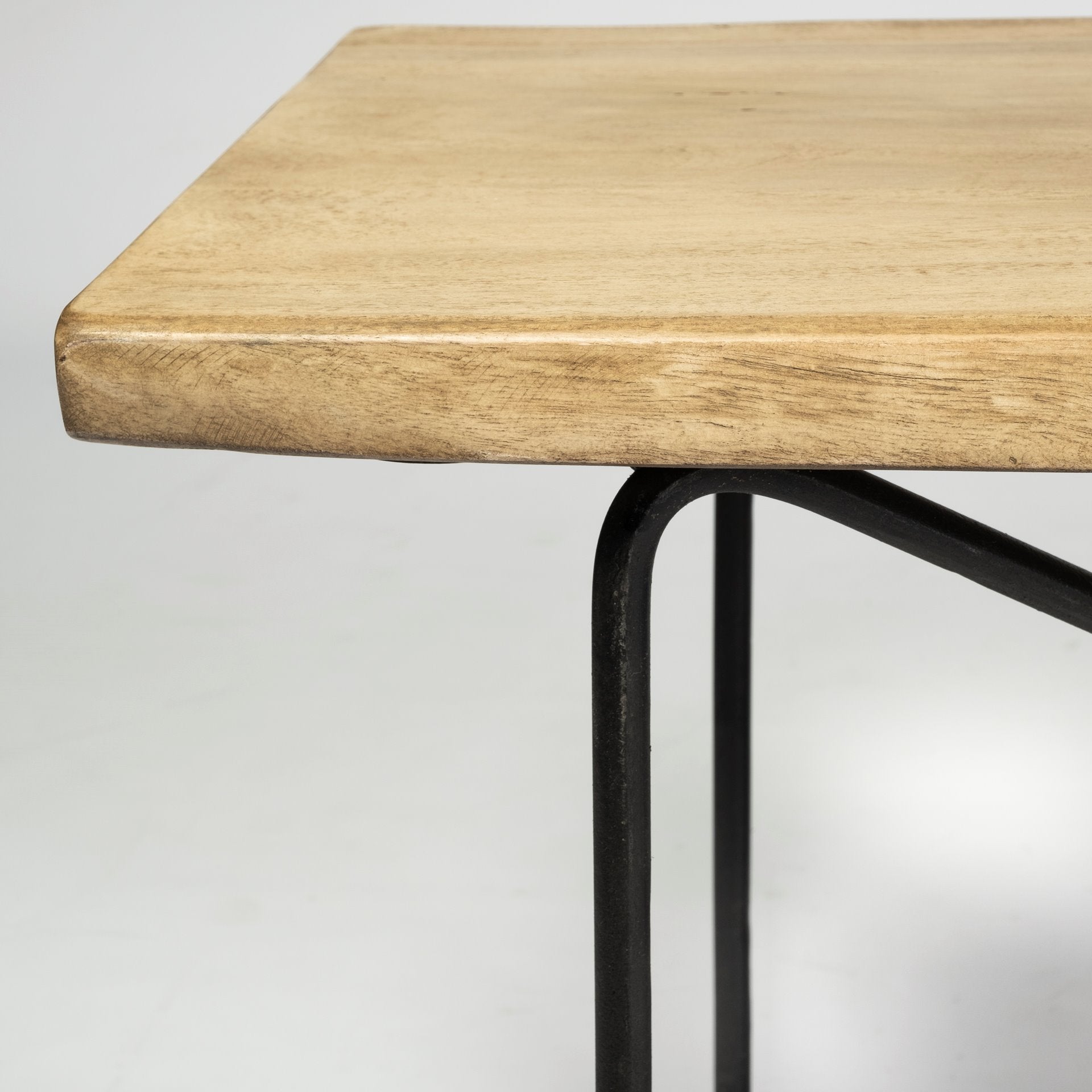 Rectangular Acacia Wood/Black Solid Iron Base Dining Bench