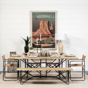 Rectangular Acacia Wood/Black Solid Iron Base Dining Bench