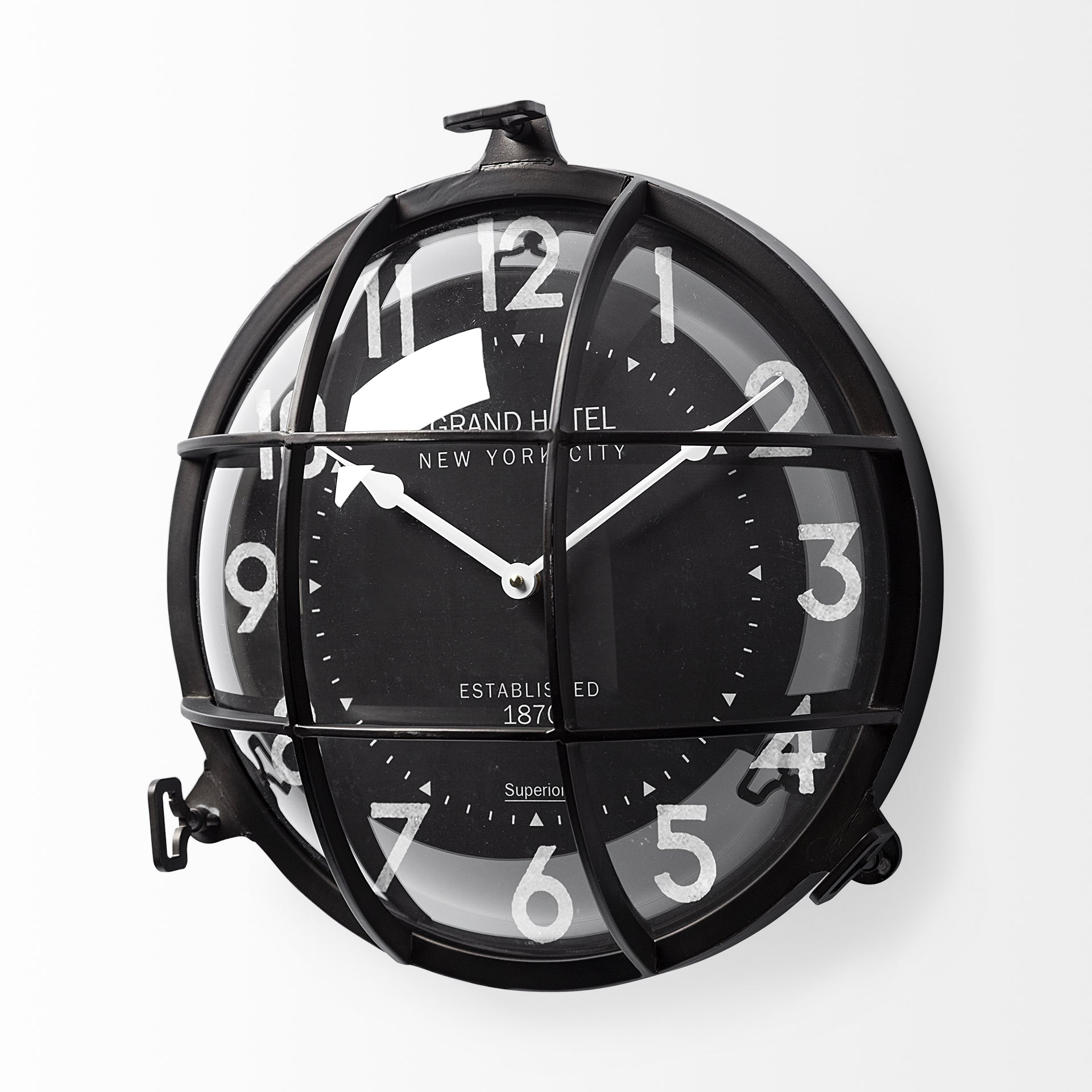 15"Round Industrial stylestyle Wall Clock w/metal frame and dark blue finish