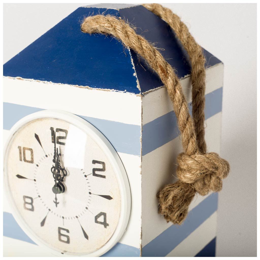 Nautically Inspired Black Desk / Tabletop Clock w/ Metal Base and Rope Loop on Top