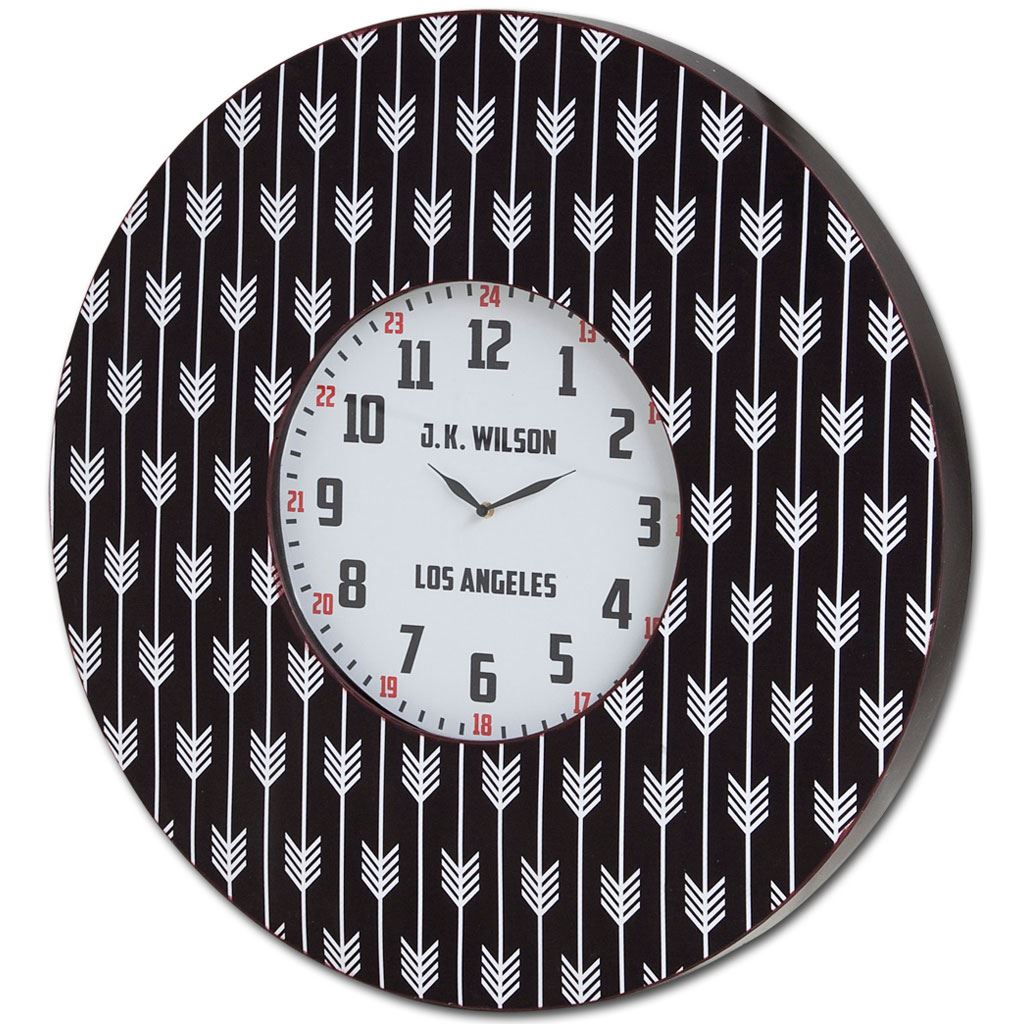 33" Oversize Contemporary Black and White Wall Clock w/ Dense Pattern and "JK Wilson Los Angeles"