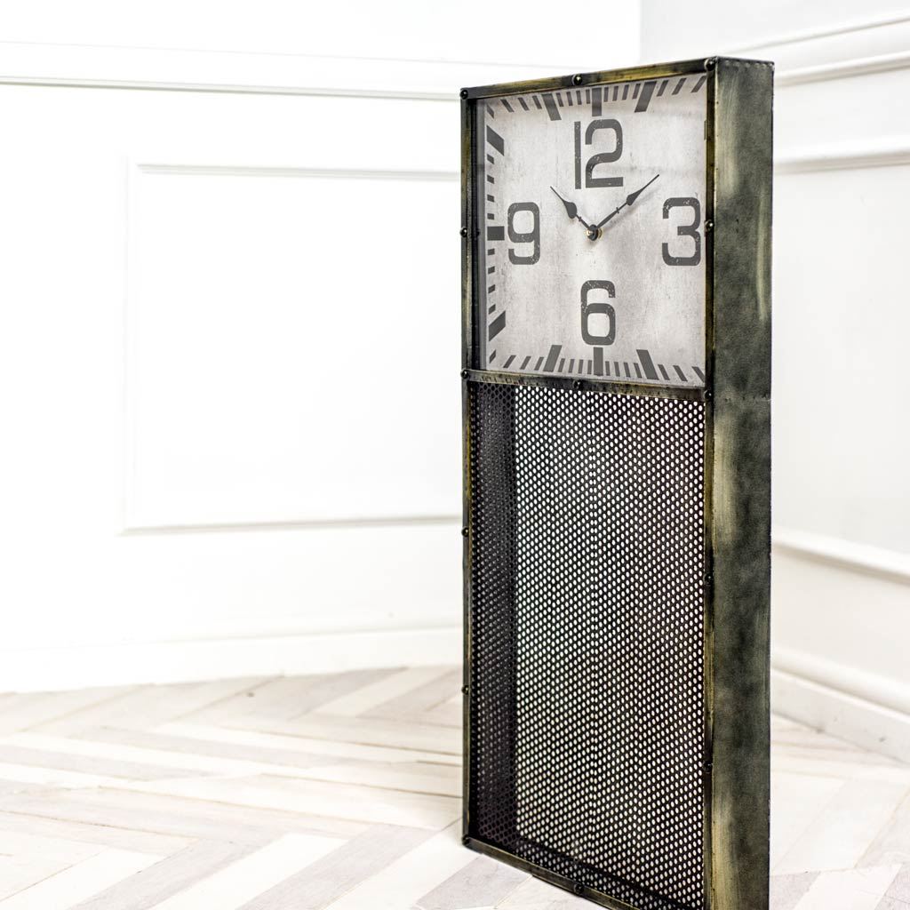 Rectangular Gray Industrial styleWall Clock w/ Metal Panel
