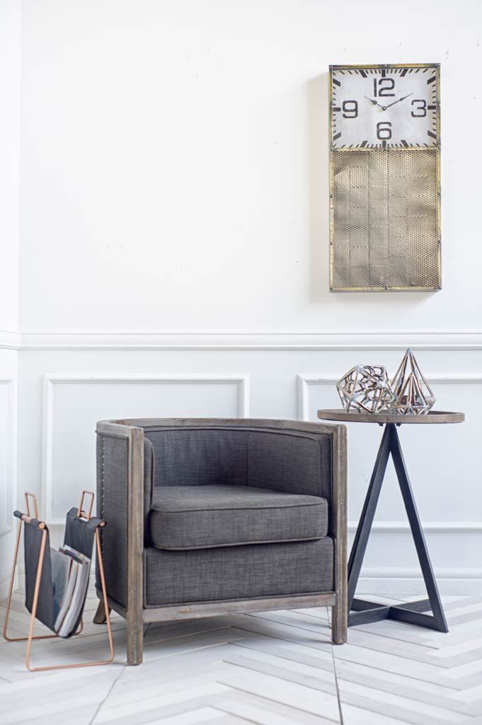 Rectangular Gray Industrial styleWall Clock w/ Metal Panel