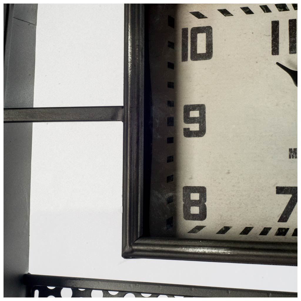 Rectangular Gray Industrial styleMetal Wall Clock w/ Two Shelfs