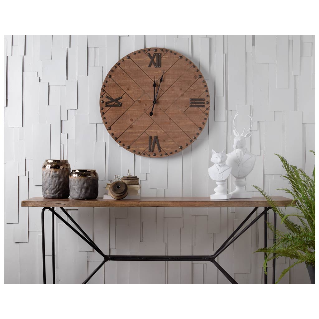 30" Oversize Round Farmhouse Style Wall Clock w/ Herringbone Pattern on the Face