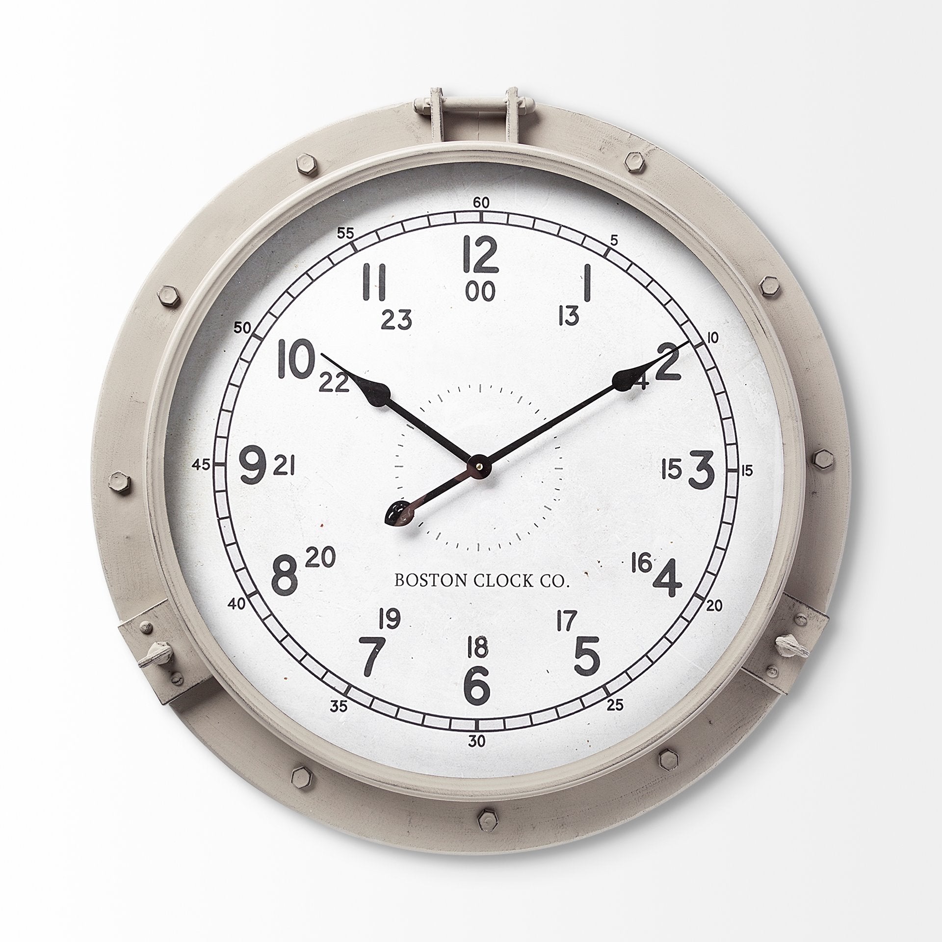 28" Large Round Industrial styleWhite Wall Clock w/ Numeral and Militay Number