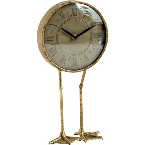 Antiqued Brass Metal Desk / Table Clock w/ Duck Leg Holder