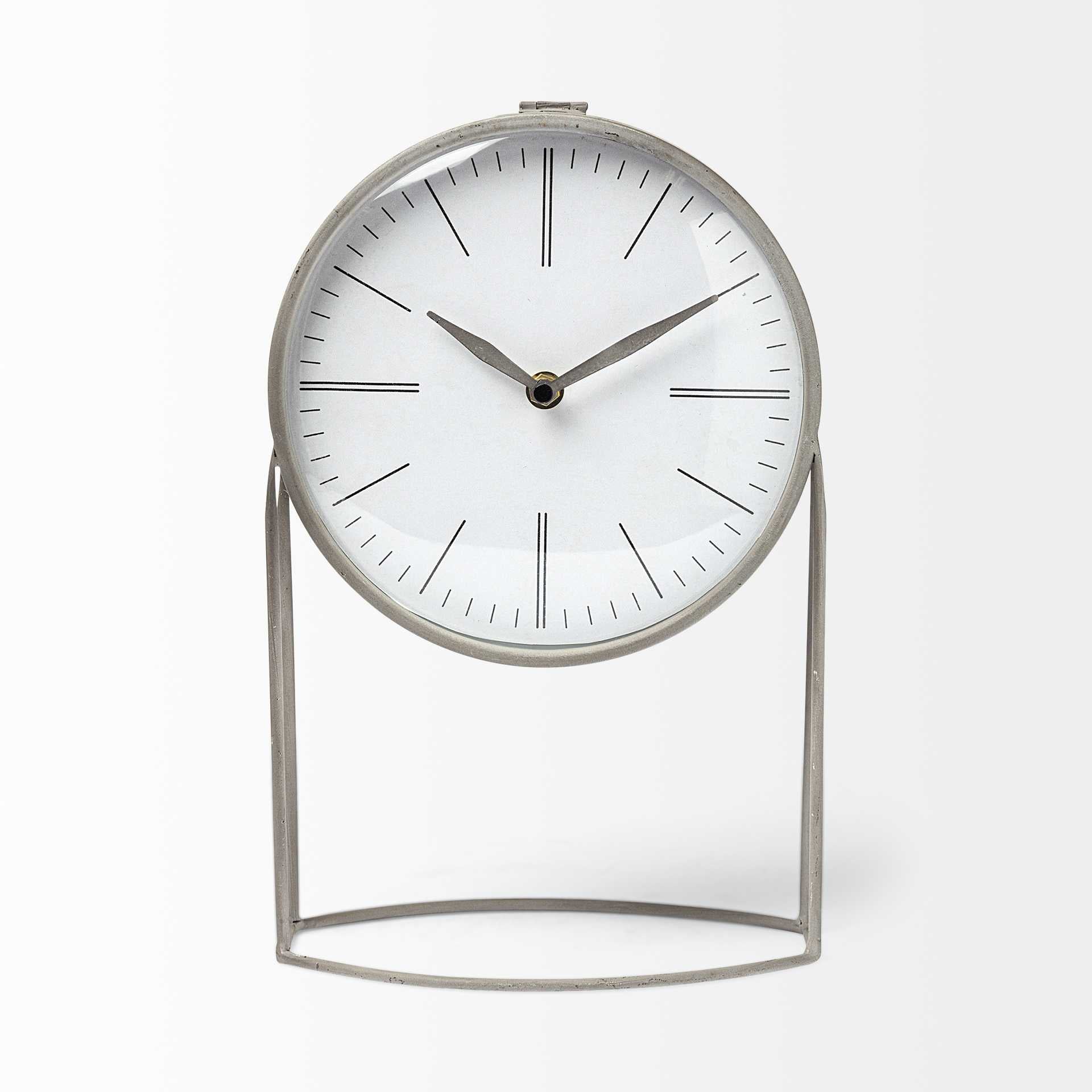 Gray Metal Circular Desk / Table Clock Equipped with a Quartz Movement