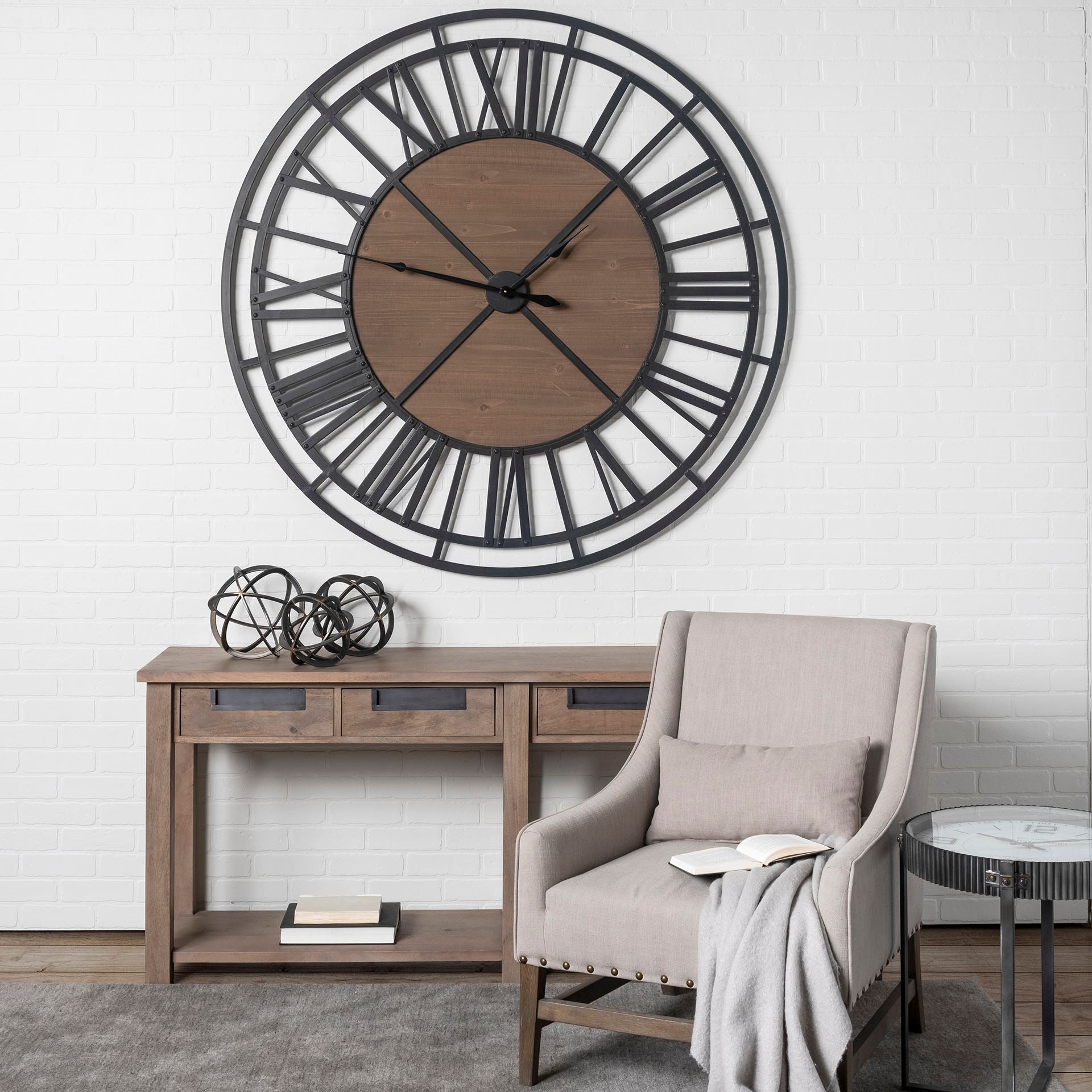 59" Round XL Industrial styleWall Clock w/ Matte Metal Frame