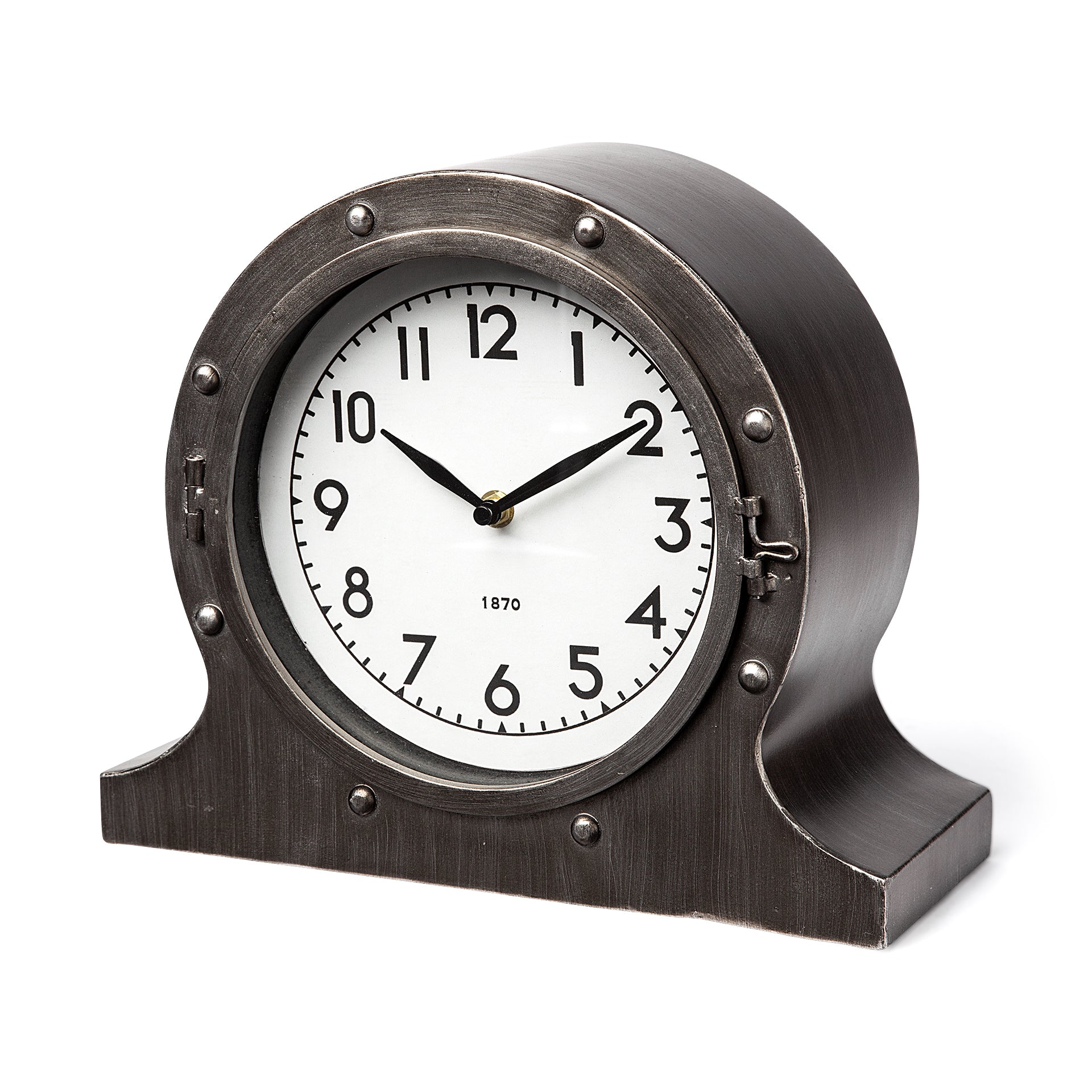 Rustic Brown Metal Porthole Desk / Table Clock