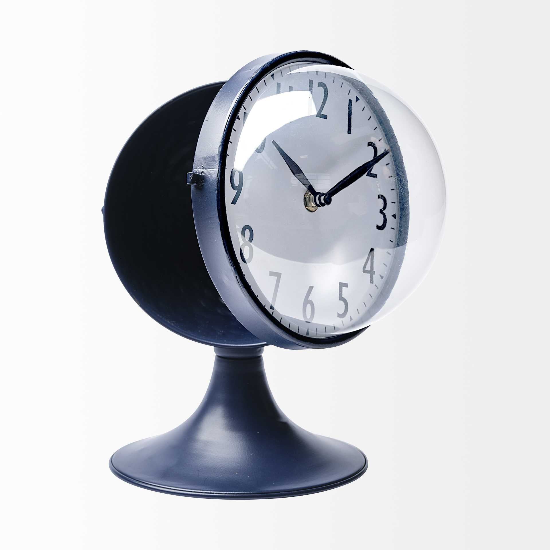 Blue Metal Glass Dome Desk   Table Clock