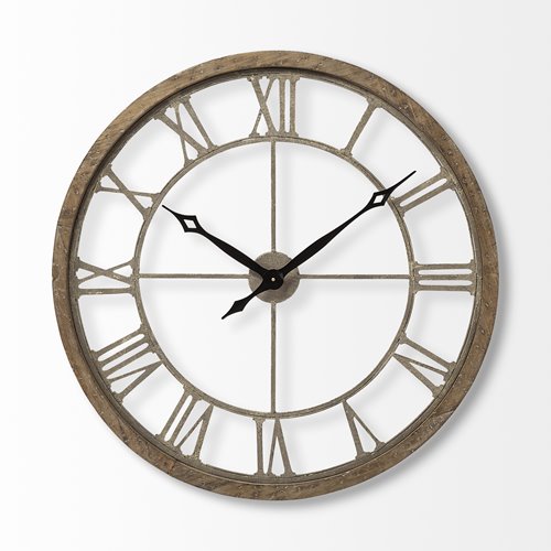 31.5" Round Oversize Brown Farmhouse style  Wall Clock w/  Matte-Black Toned Hands
