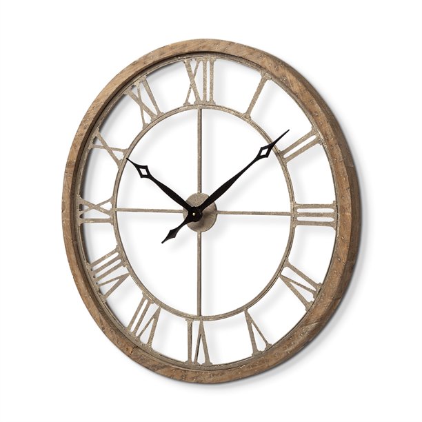 31.5" Round Oversize Brown Farmhouse style  Wall Clock w/  Matte-Black Toned Hands
