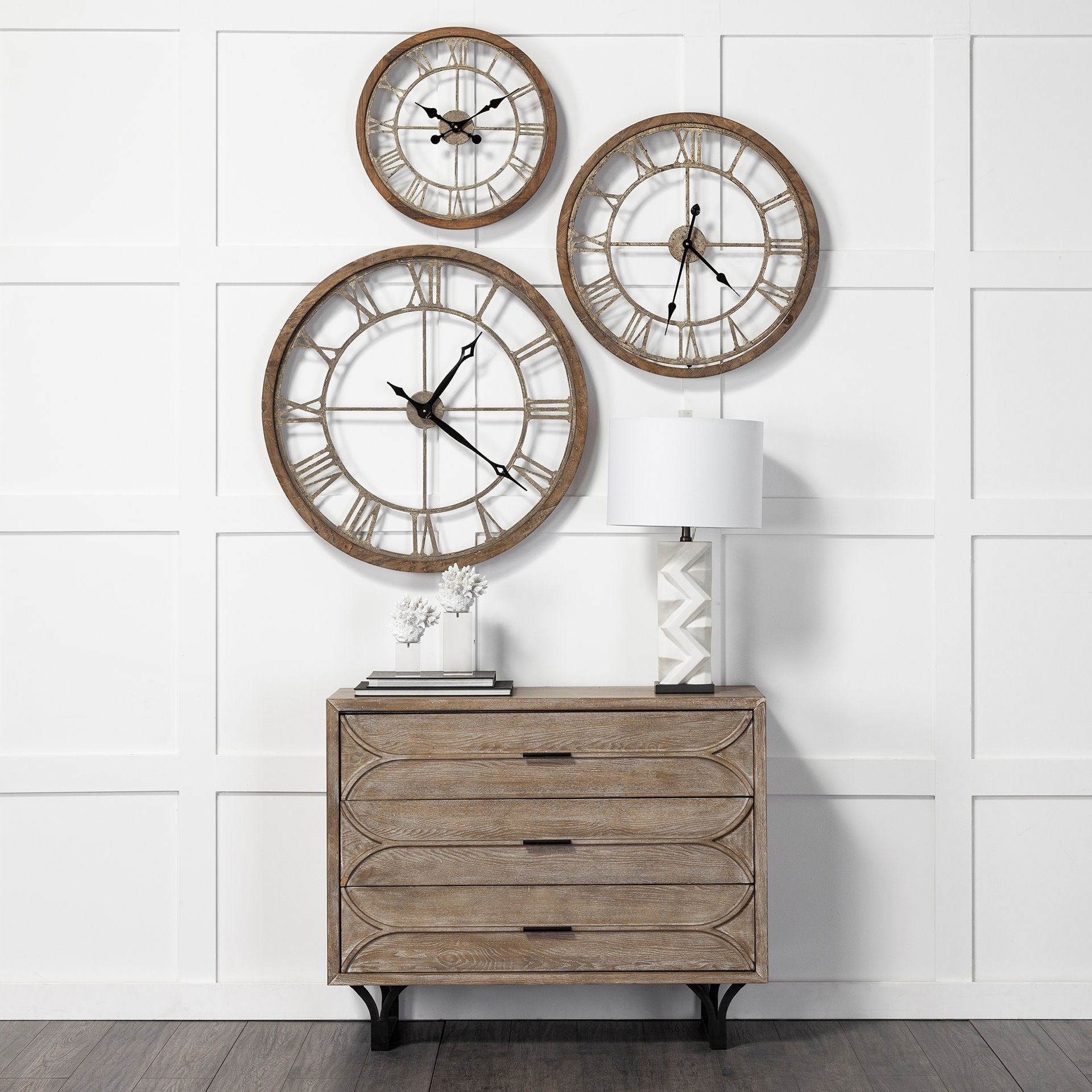 25" Round Large BrownFarmhouse style Wall Clock
