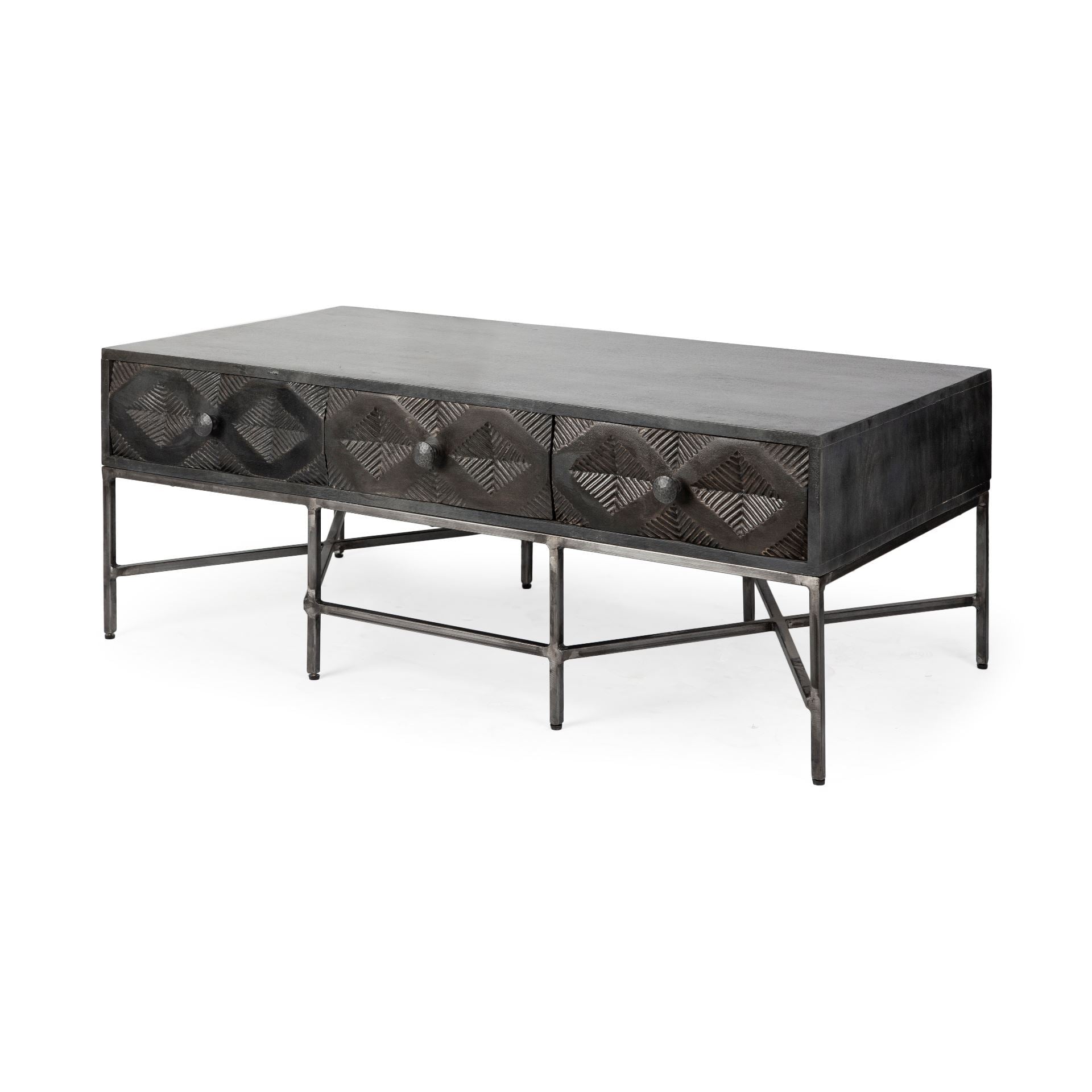 Rectangular Solid Wood Coffee Table w/ 3 Drawers