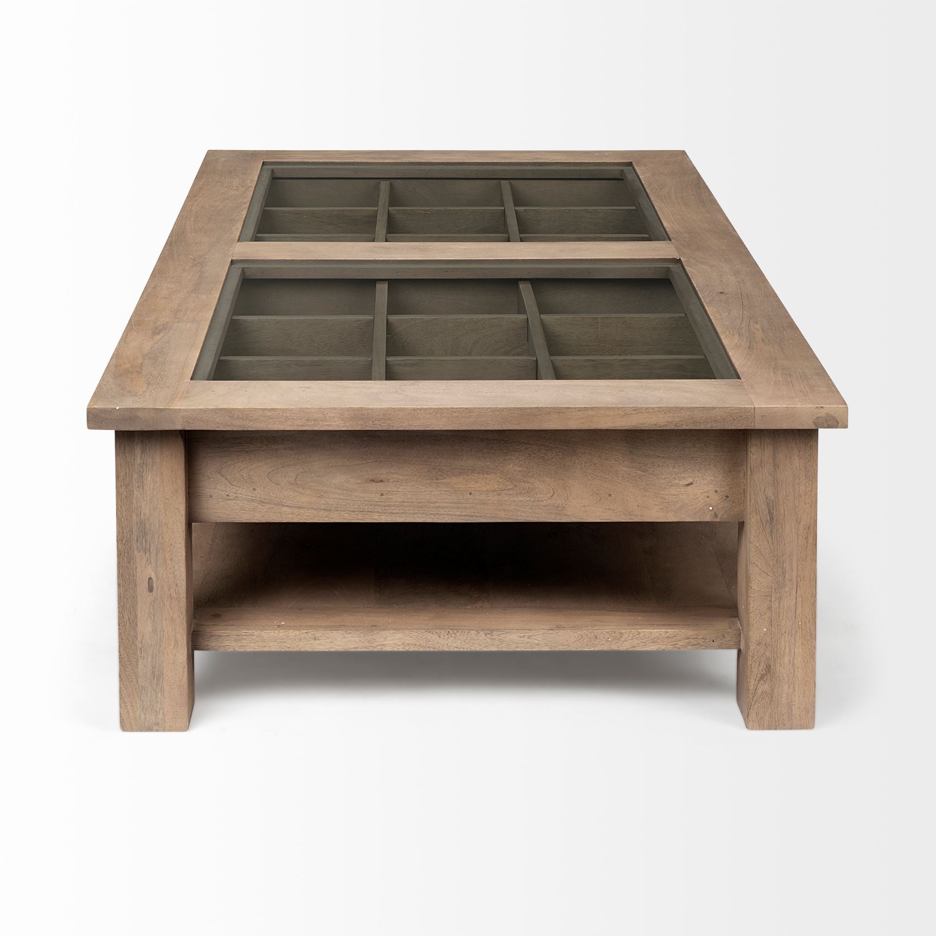Rectangular Glass Top Solid Wood Base Coffee Table w/ 2 Drawers