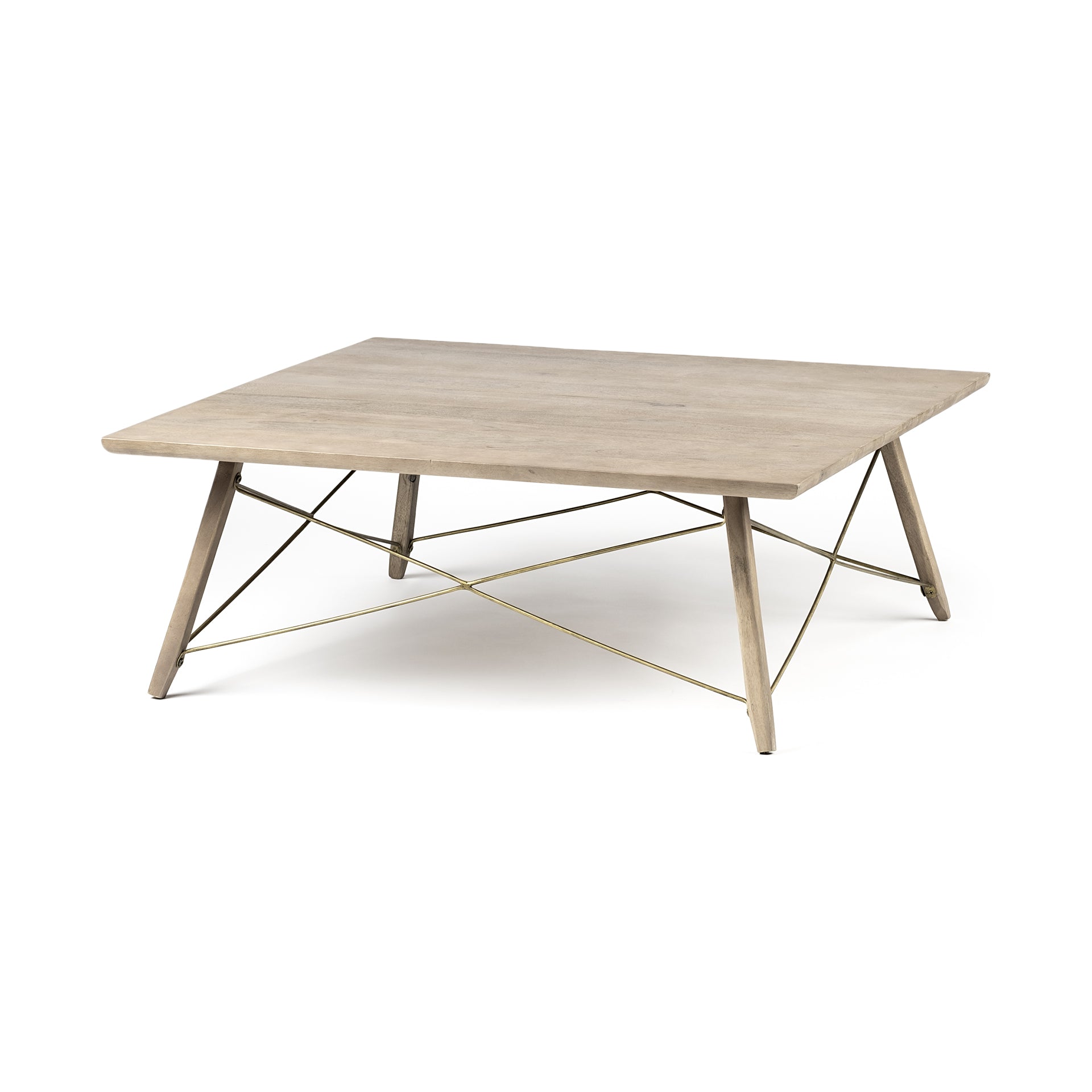 Square Solid Wood Top & Legs Coffee Table w/Metal Bracing