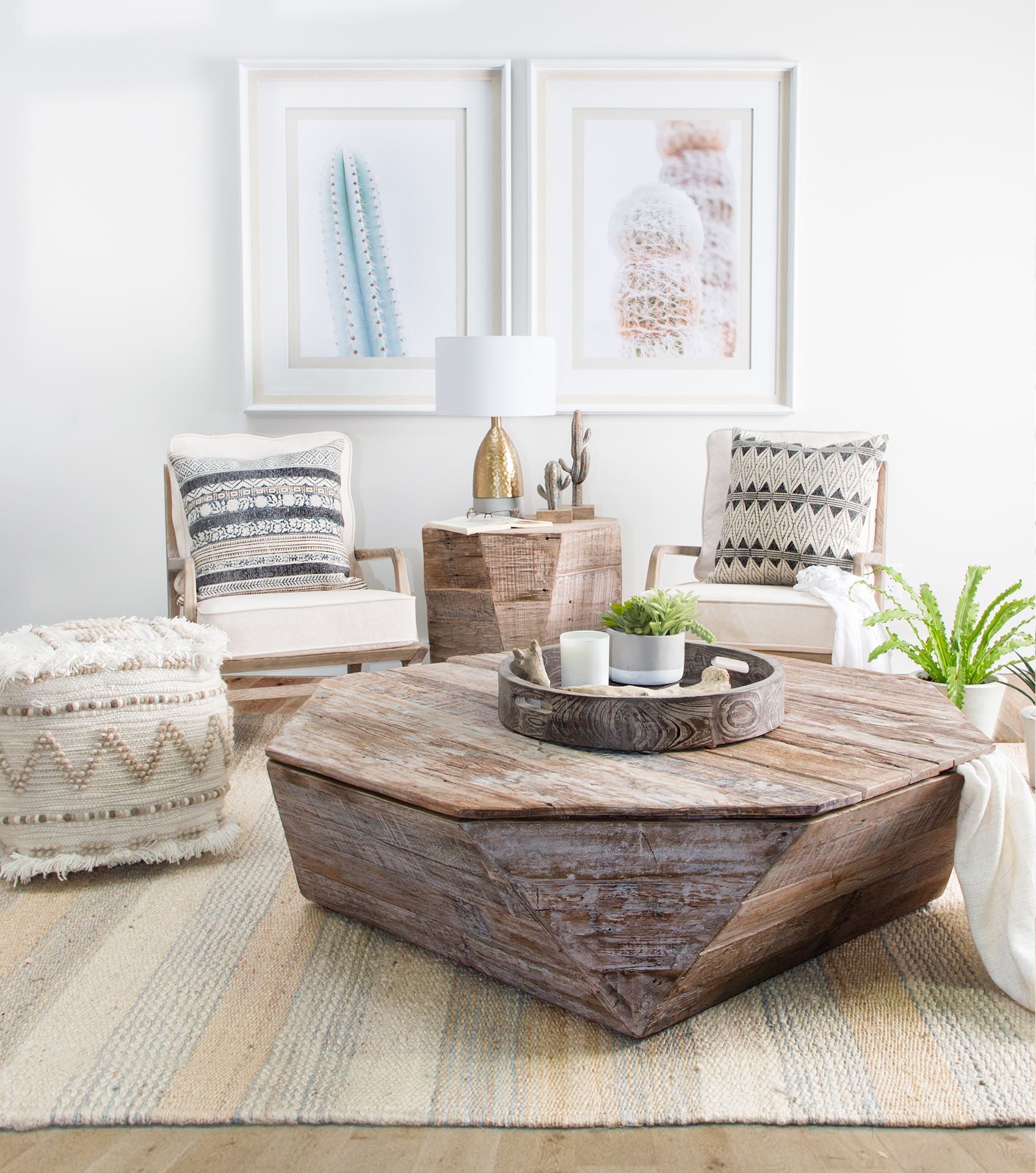 Octogan Solid Wood Hinged Top Coffee Table w/ Storage