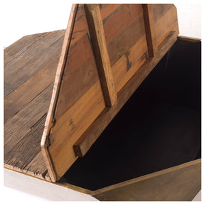 Hexagon Hinged Solid Wood Brass Metal Coffee Table w/ Storage