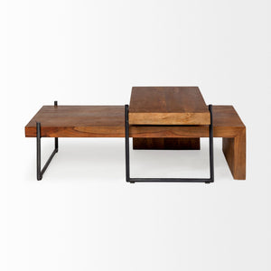 S/2 Solid Wood Black Metal Nesting Coffee Tables