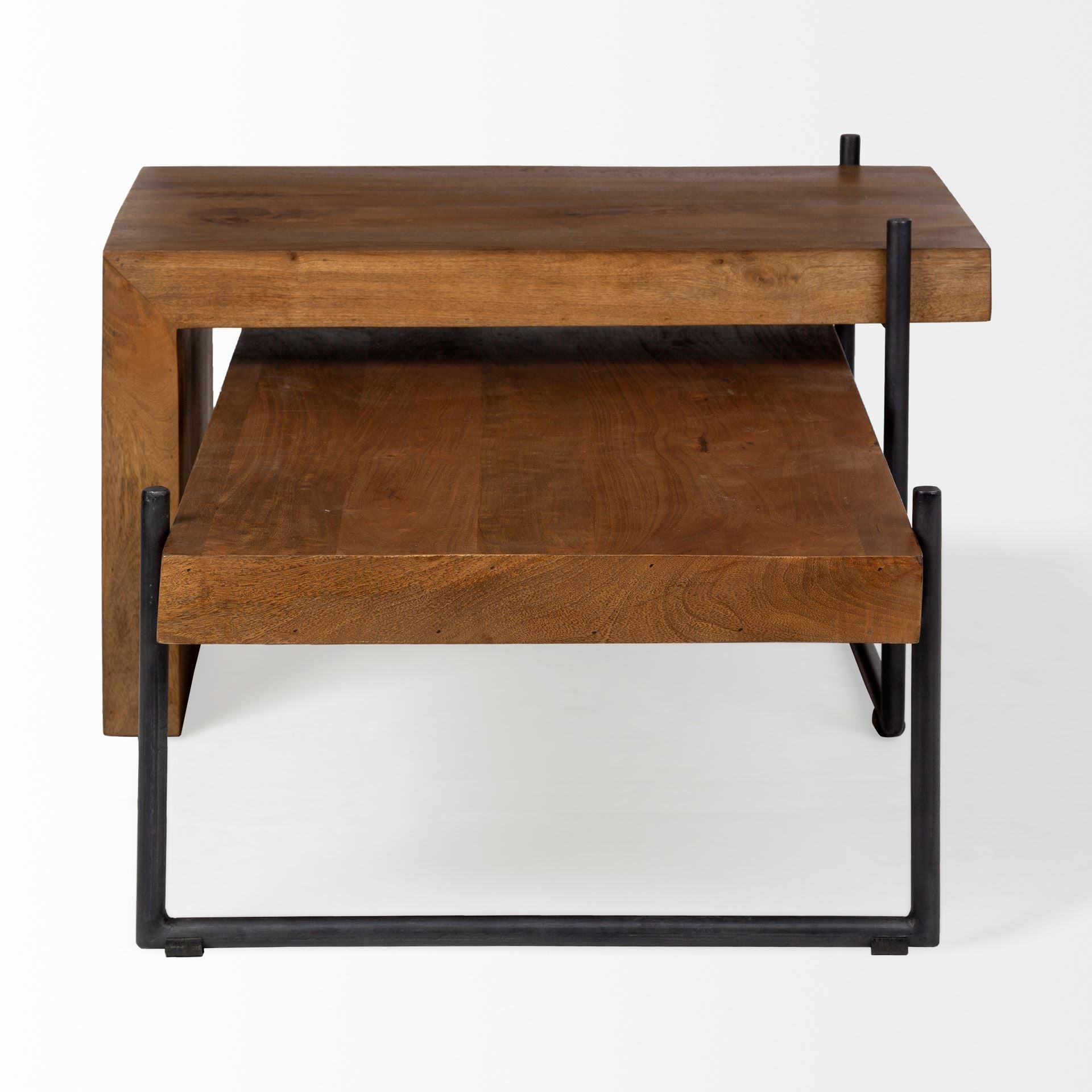 S/2 Solid Wood Black Metal Nesting Coffee Tables