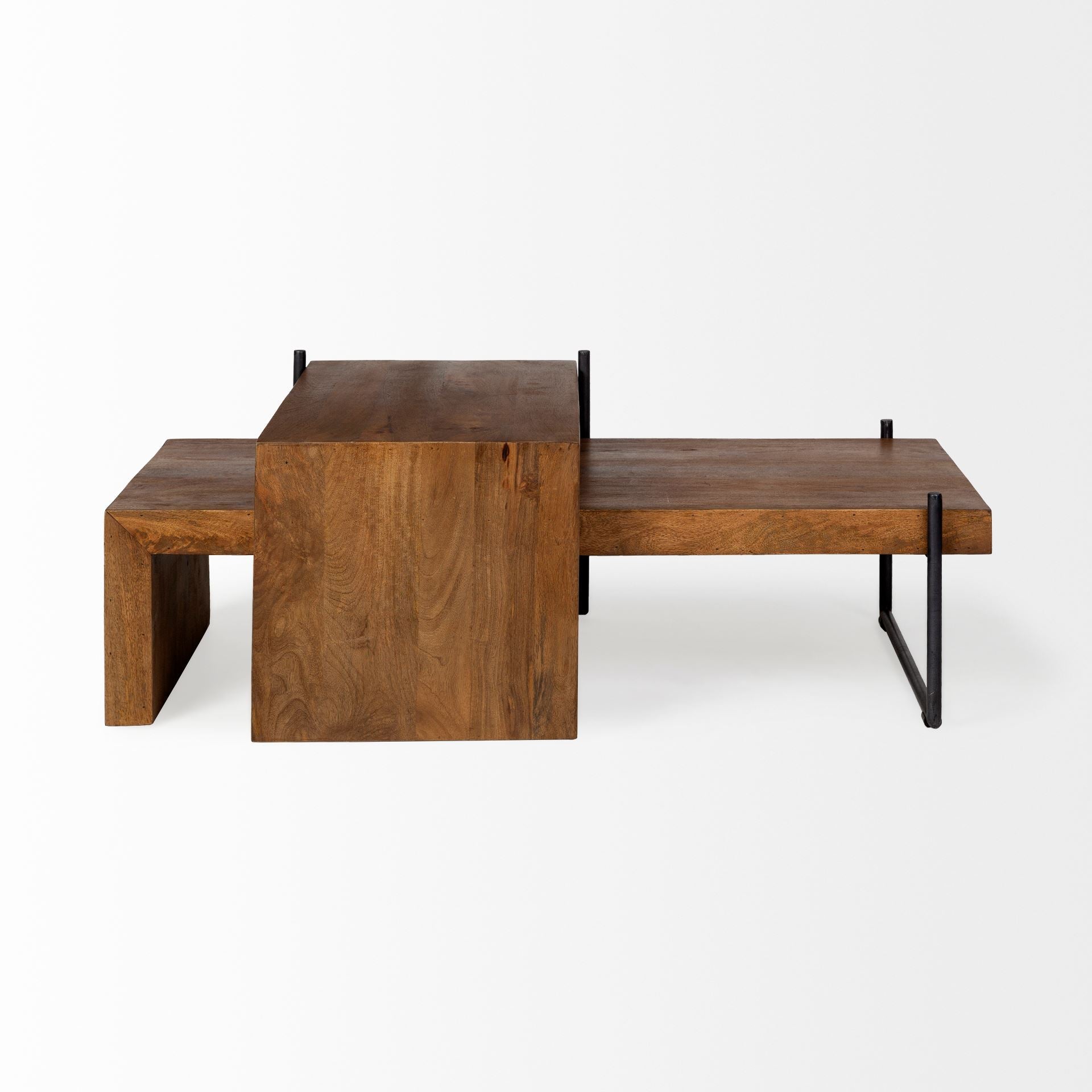 S/2 Solid Wood Black Metal Nesting Coffee Tables