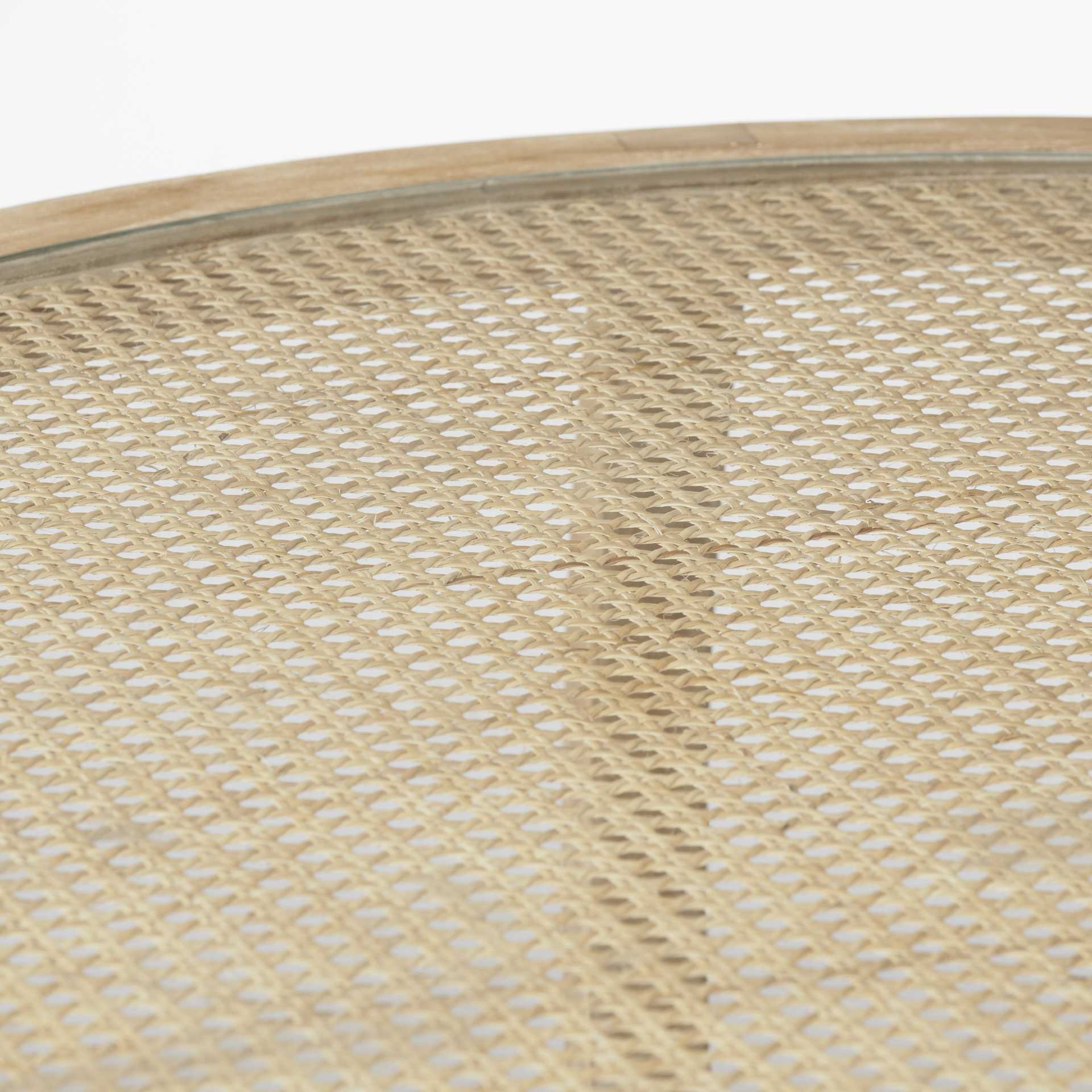 S/2 41.5" Round Woven Cane Glass Top and Solid Wood Coffee Tables