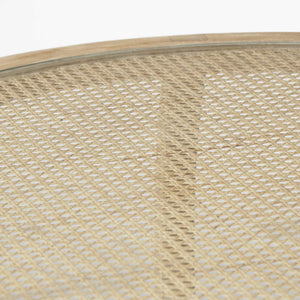 S/2 41.5" Round Woven Cane Glass Top and Solid Wood Coffee Tables