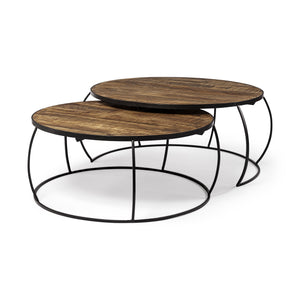 S/2 41" & 38" Round Wood Top Nesting Coffee Tables