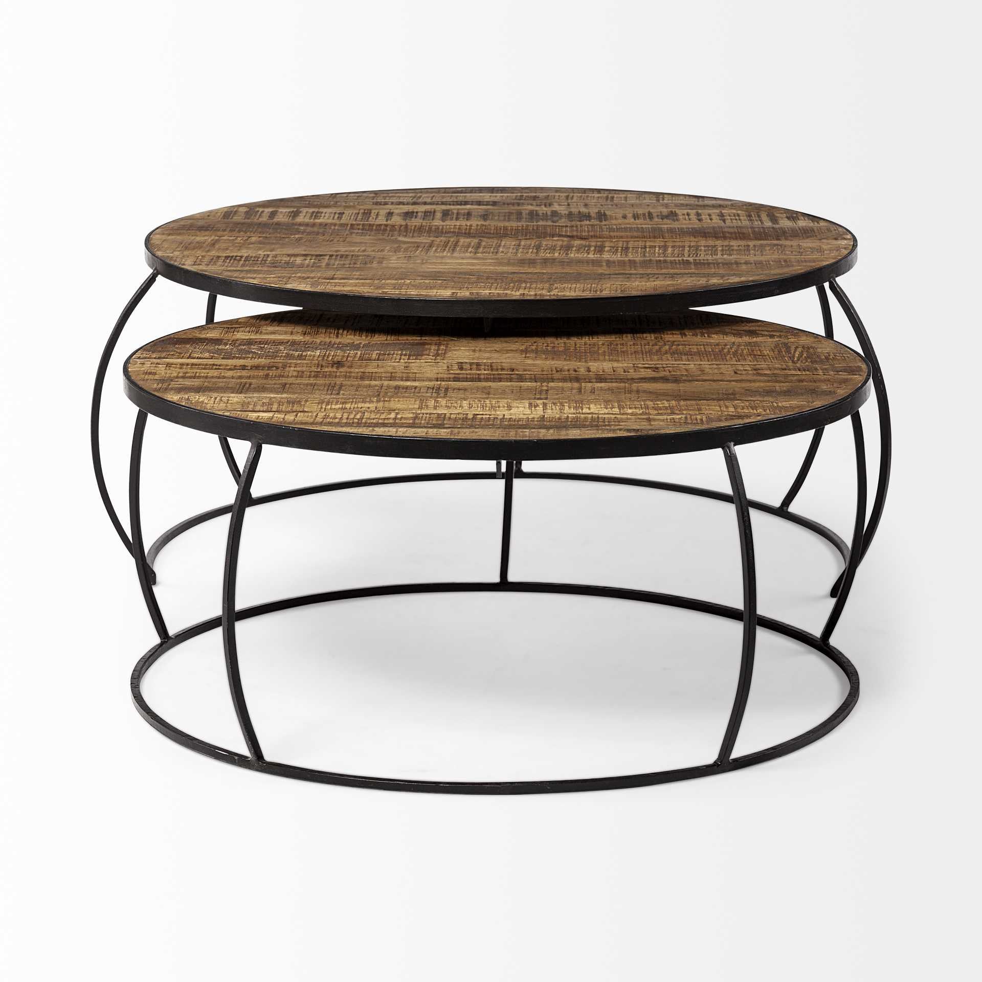 S/2 41" & 38" Round Wood Top Nesting Coffee Tables