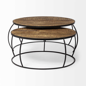 S/2 41" & 38" Round Wood Top Nesting Coffee Tables