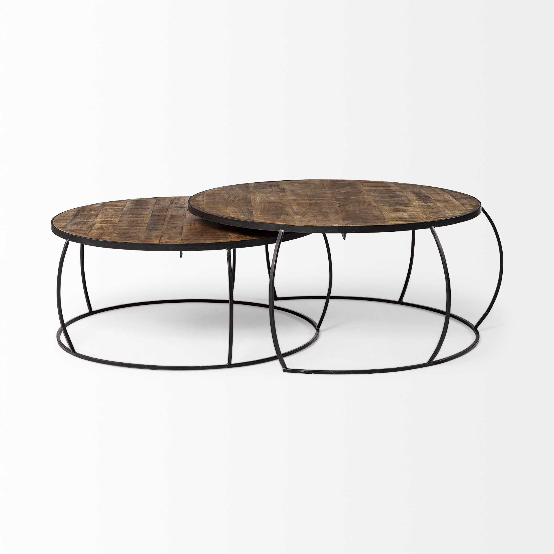 S/2 41" & 38" Round Wood Top Nesting Coffee Tables