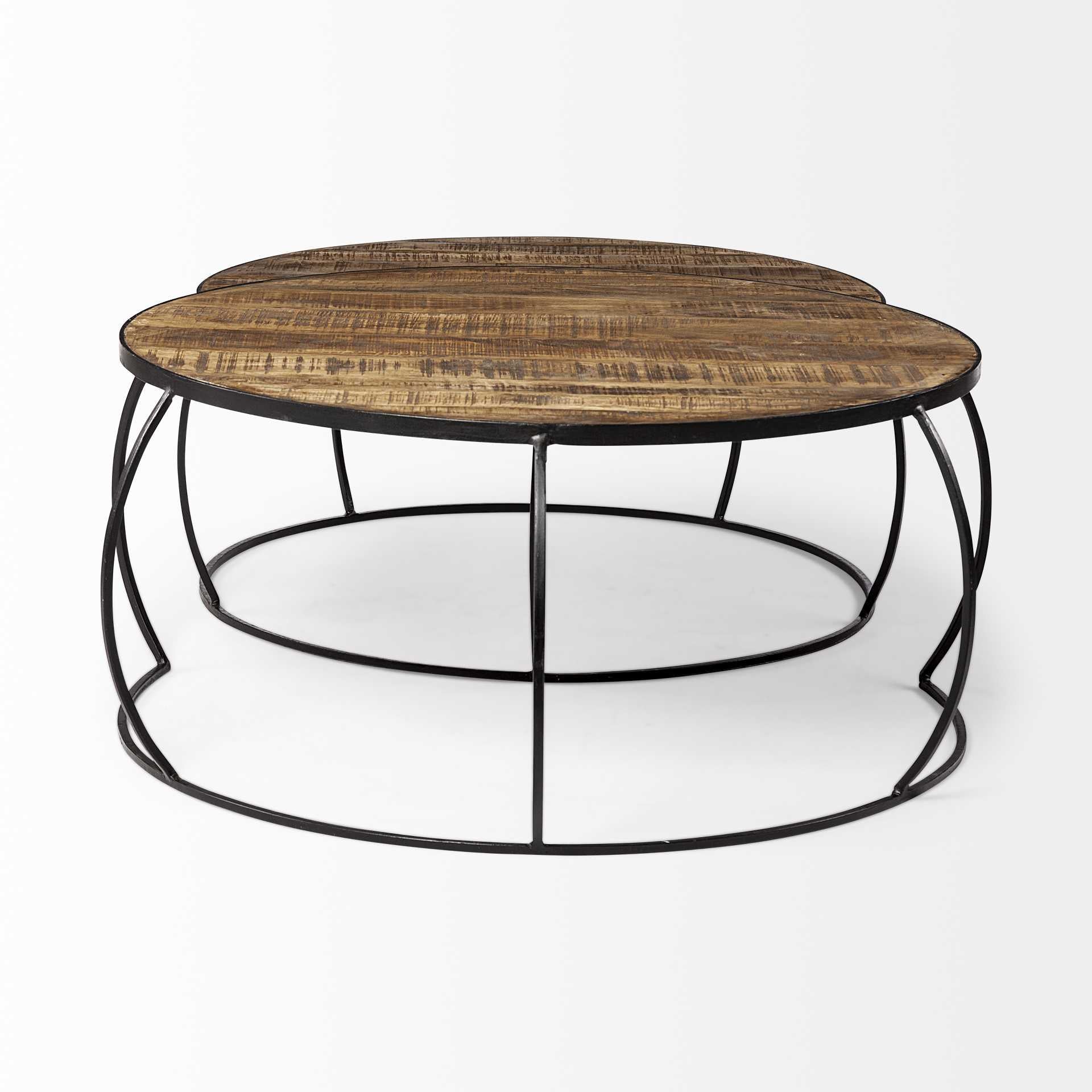 S/2 41" & 38" Round Wood Top Nesting Coffee Tables